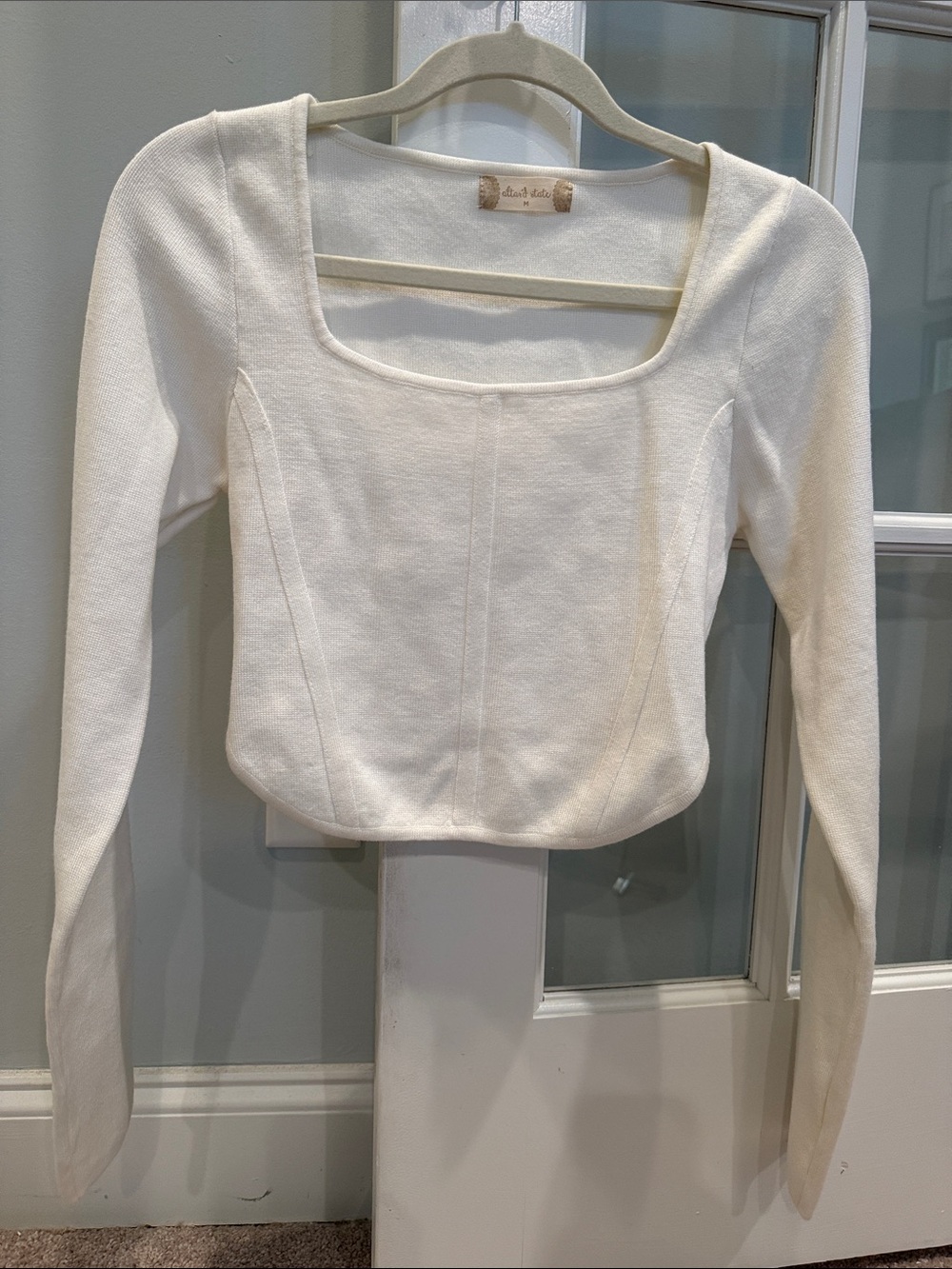 Altar'd State Cream Square-Neck Long Sleeve Top
